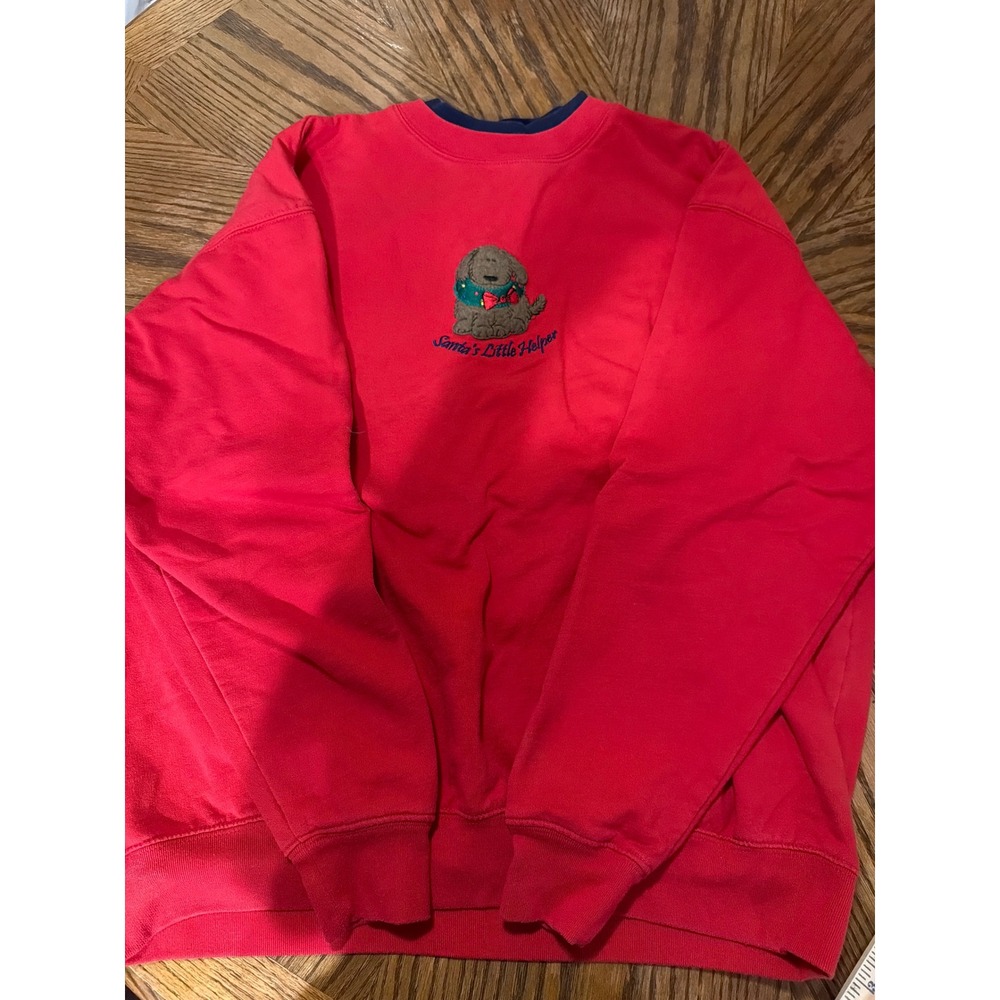 MC Sportswear Womens 1X Red Christmas Puppy Sweatshirt Santas Little Helper